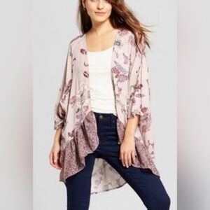 KNOX ROSE Short-Sleeved Purple Floral Kimono Duster Size Small